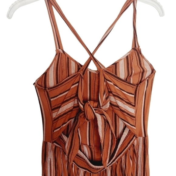 American Eagle Jumpsuit Open Tie Back Flared Romper Striped Pocket Large Viscose - Picture 7 of 16